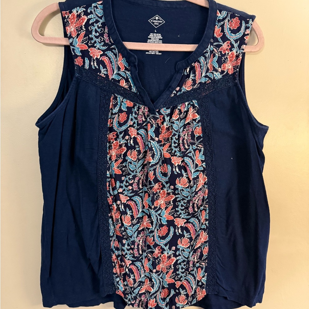 St. John's Bay Navy Floral Tank Top